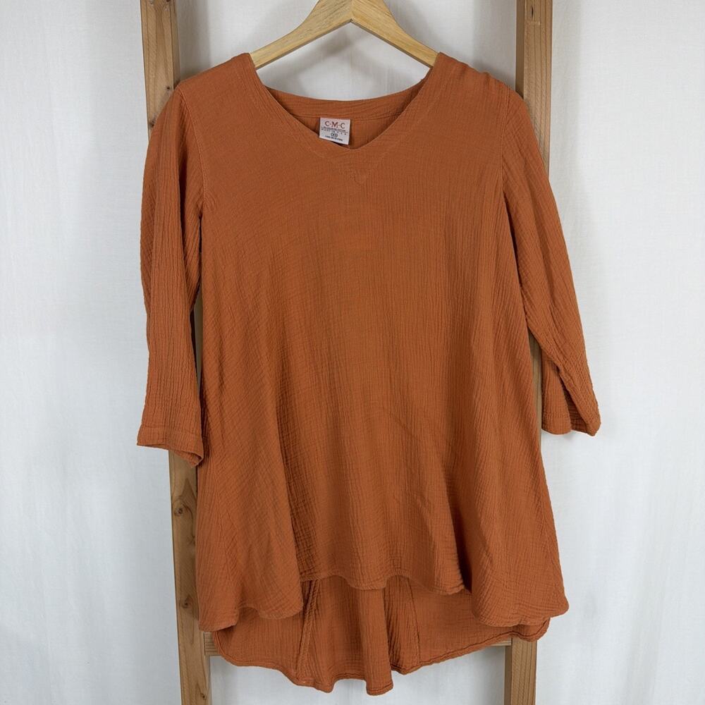 NWT Color Me Cotton CMC Terracotta V Neck Size SMALL  Made in USA High Low